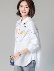 短款时尚大版衬衫印花潮流百搭舒适纽扣2021年春季，女装衬衫，深水步