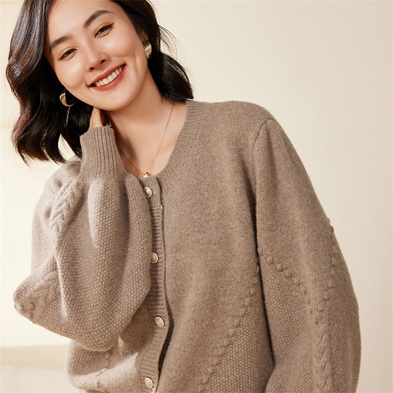 秋冬新款简约百搭圆领长袖毛衣女士保暖羊毛衫开衫,女装羊毛衫,北娇羊绒