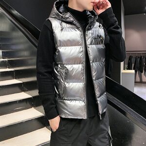 2021秋冬新款亮色连帽马甲男士潮流印花外套 A438图片