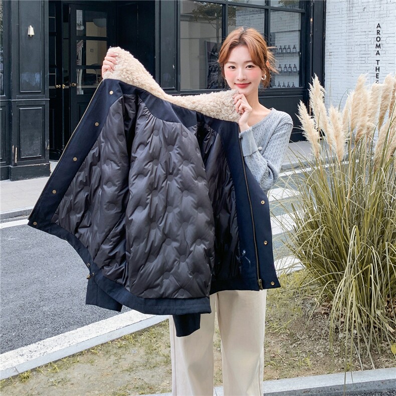 秋冬新款藏青色短款派克羽绒服90白鸭绒2C153-720-P235K328,女装羽绒服,2C153