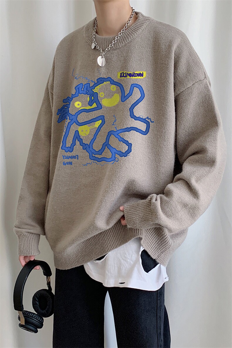 1港风新款宽松休闲中性情侣潮流印花毛衣男外套7831P48加绒P55,男装针织衫/毛衣,星座226-2