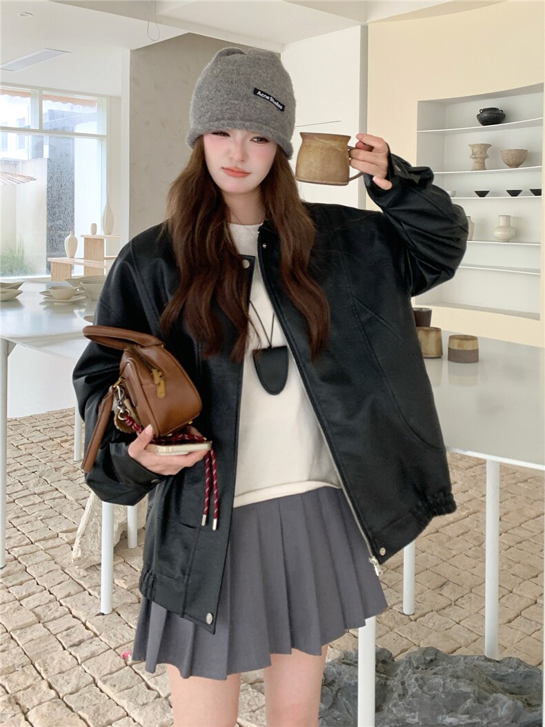 现货休闲宽松复古机车服上衣ZB200-27011-P125-K178,女装皮衣,浙宝200