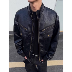 AA2183 P82有内袋荔枝纹PU皮衣棉服夹克图片