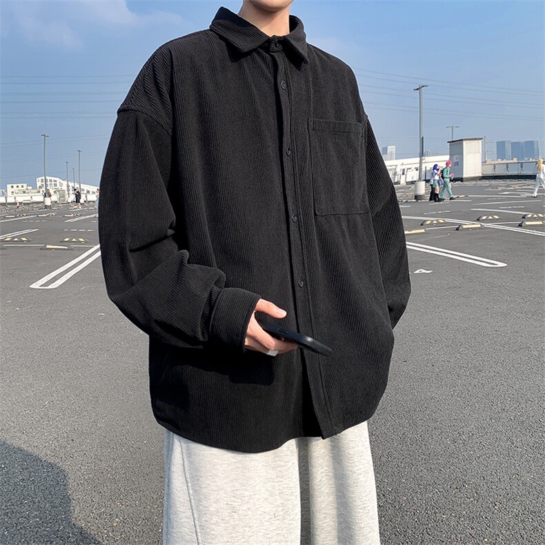 8XL-M灯芯绒衬衫特大码复古秋冬翻领长袖上衣纯色外套CS9001/P58图片