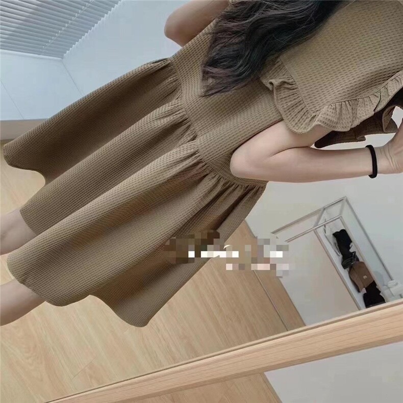 木耳边娃娃衫连衣裙，女装连衣裙，玩美