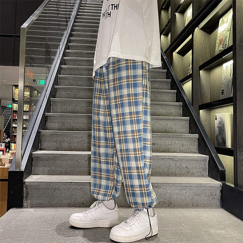 青春流行格子男休闲秋季宽松运动裤九分裤潮时尚潮牌K1483-P35,男装休闲裤,星座512-4