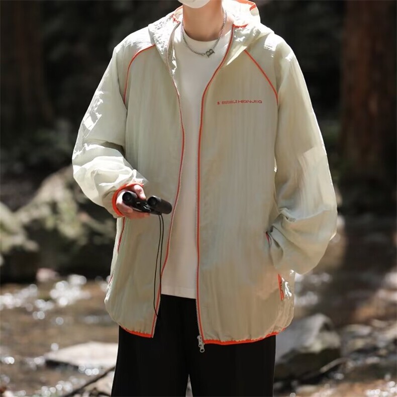 防晒衣男士韩版潮流拼色字母连帽2024夏季新款ins外套W5773-P43,男装防晒衣,星座412-2