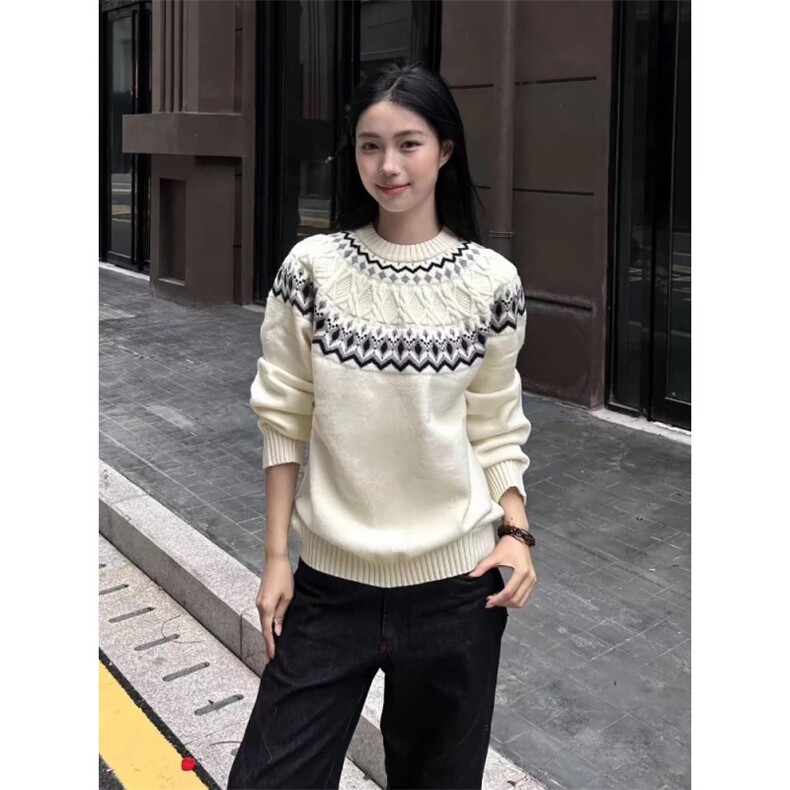 网图复古重磅提花圆领针织衫男女宽松情侣休闲打底毛衣,男装T恤,星座410-7