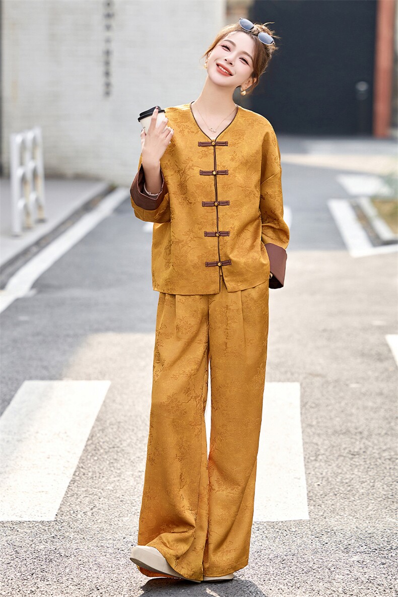 新中式国风套装女2025春新款高级感妈妈休闲唐装外套穿搭两件套,女装套装/套裙,关键词