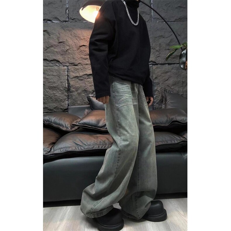 阔腿牛仔裤休闲裤复古宽松显瘦直筒百搭长裤N9177,男装牛仔裤,星座1116A（原606A-3）