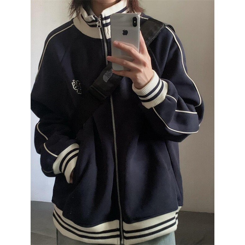 棒球服早秋外套女美式立领卫衣休闲宽松慵懒夹克上衣W18,男装夹克,星座1116A（原606A-3）