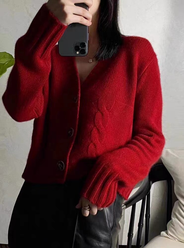 秋季新款舒适显瘦时尚百搭一枝花V领针织打底衫,女装羊毛衫,恒恩羊绒