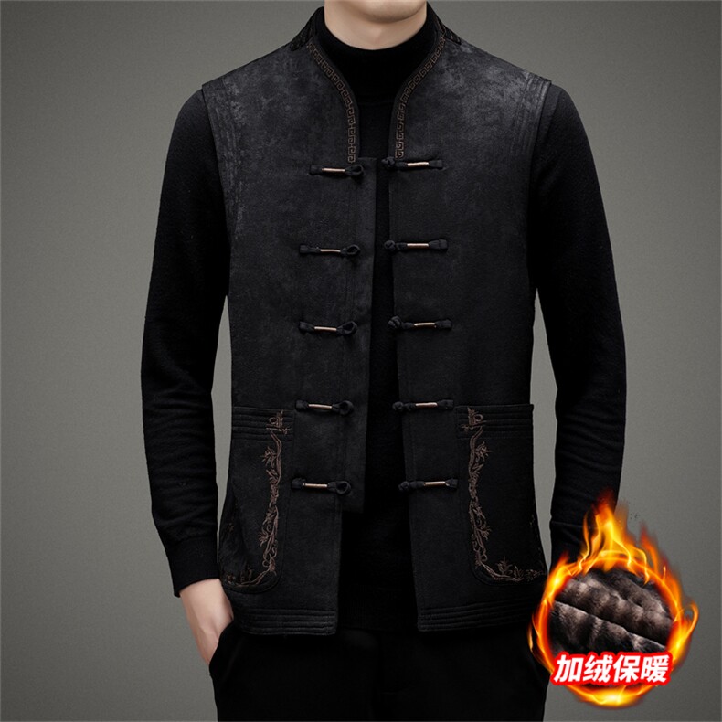 唐装加绒马甲冬季新款风坎肩民族风上衣加厚背心MJ503-P125，男装背心/马甲，星座1105-3
