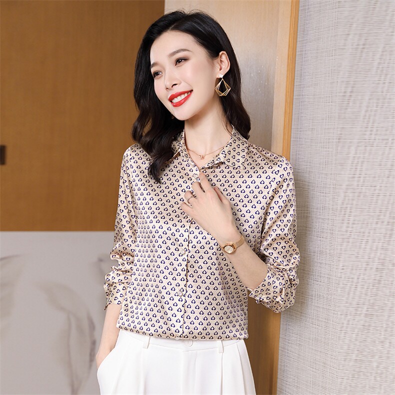 高级感真丝衬衫女印花真丝长袖2026年春秋新款宽松翻领上衣衬衣,女装衬衫,阿舍尔精品
