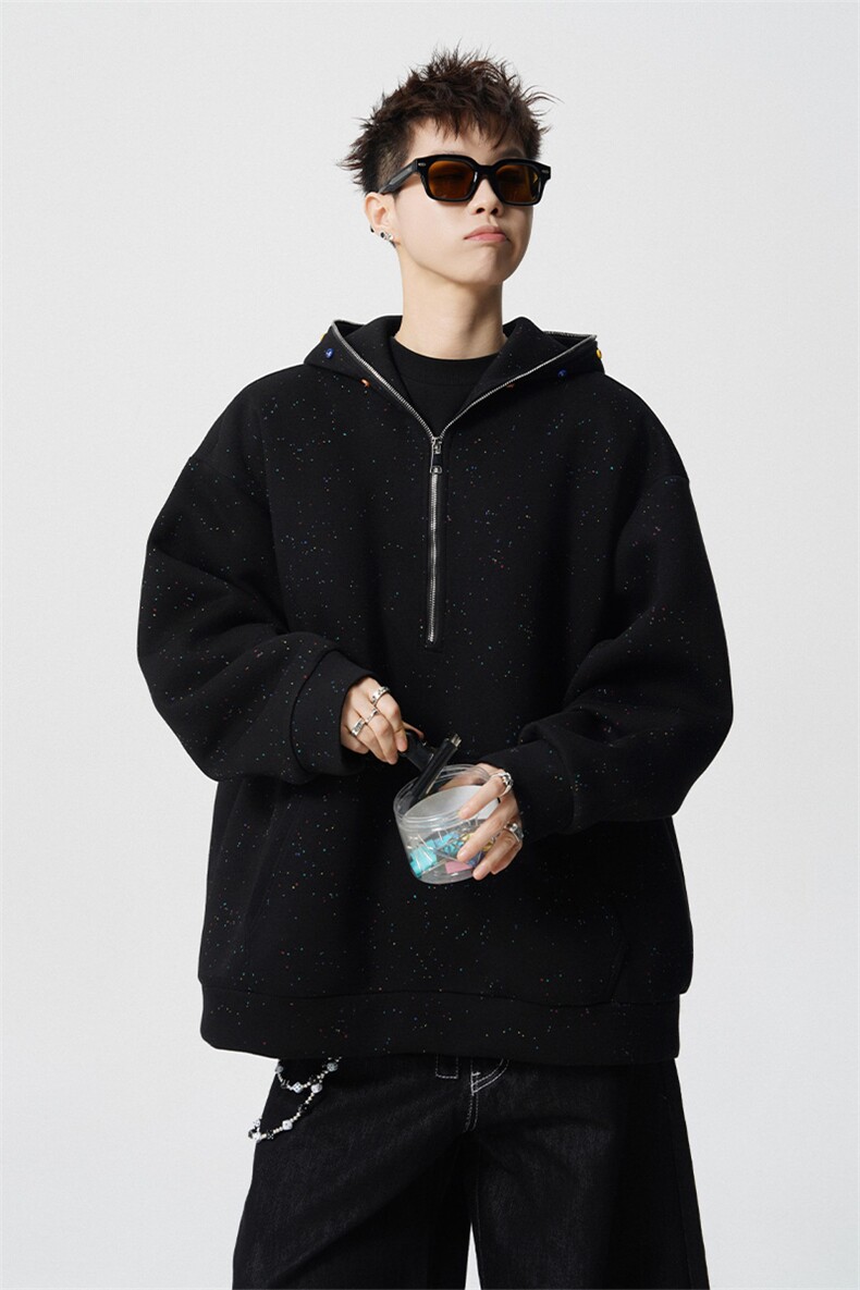 WY10181-特P55加绒特65重磅美式连帽大码卫衣半拉链外套男,女装短外套,电商A059