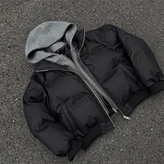 PU皮假两件连帽宽松棉衣男女保暖短款潮流冬季加厚棉服D513特P105，男装棉衣，电商A335-1（原A458）