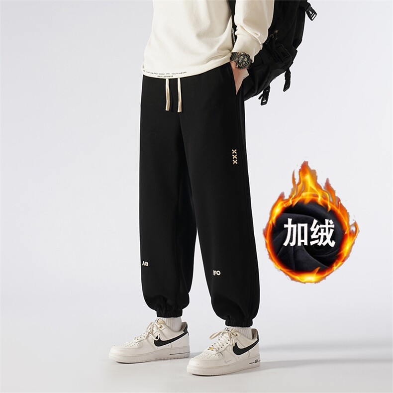 420g华棉复合奥利绒加绒刺绣束脚卫裤K824特P49,男装休闲裤,电商A309