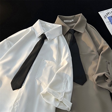 M-8XL领带衬衫短袖特大码垂坠感夏季冰丝外套DK制服衬衣DC5005P45，男装衬衫，电商B238