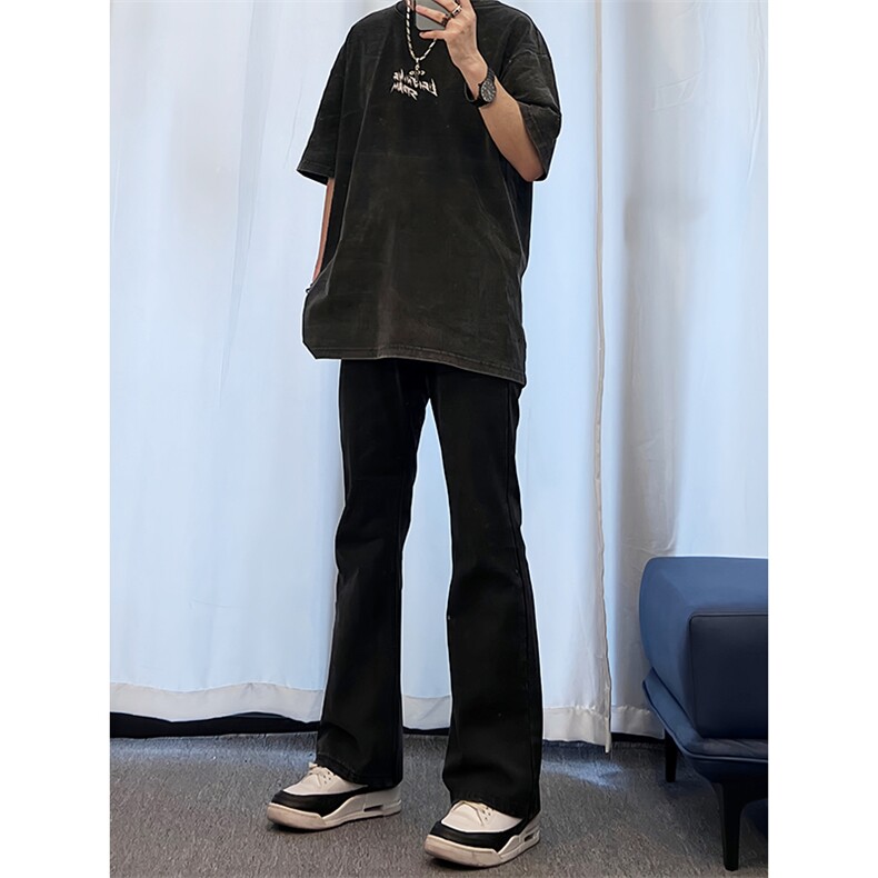 高点击！！！纯黑色微喇叭牛仔裤修身弹力KZ06-P55，男装牛仔裤，星座310A-4