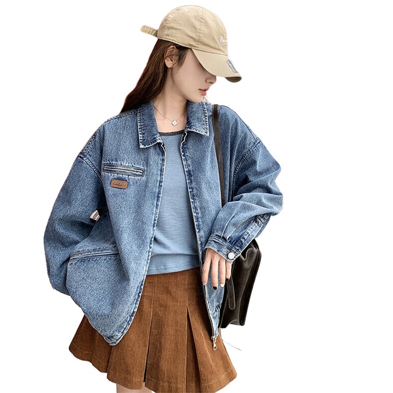 秋季新款时尚拉链牛仔外套显瘦小个子女装,女装牛仔外套,鑫慧