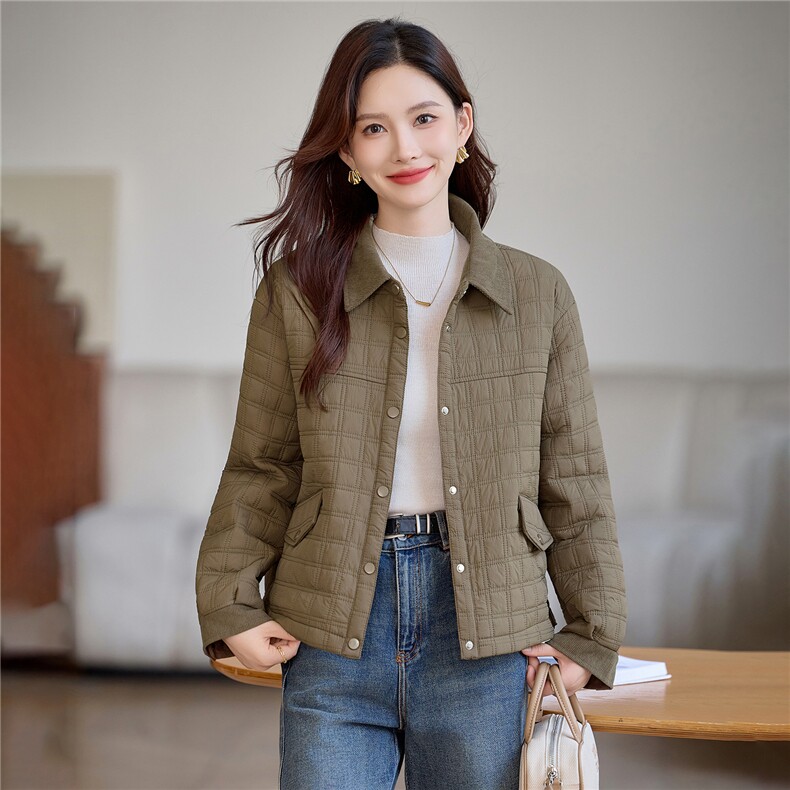 现货!2025年冬季休闲加厚立小方格加厚女外套,女装棉衣/棉服,依恋蒂丝