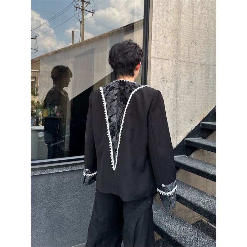 C316JK5083P138秋冬新款拼接撞色新中式夹克个性珍珠夹克精致,男装夹克,电商C316
