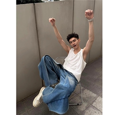 日系街头薄款纯色背心男士宽松无袖t恤潮牌运动健身外穿坎肩汗衫，男装背心/马甲，四季星座505