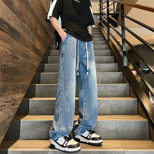 春秋复古设计牛仔裤男宽松抽绳微喇美式复古高街牛仔裤NZ007 P-40图片