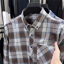 高档春秋款全棉磨毛格子衬衫欧美男装中老年男装长袖衬衣休闲上衣，男装衬衫，星座506A