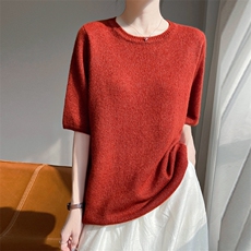 2025年秋季不连帽常规夏季时尚百搭通勤短袖，女装T恤，多娇羊绒