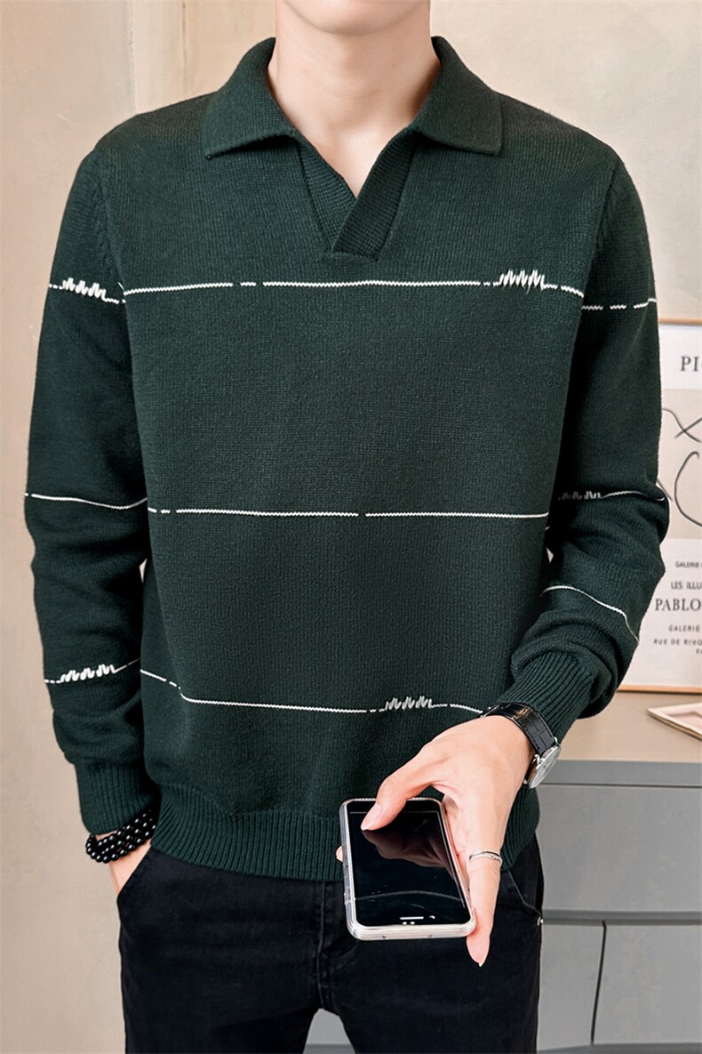 2025秋款毛衣男店主风条纹针织衫翻领套头男上衣B317/M5783/P78,男装针织衫/毛衣,电商B317