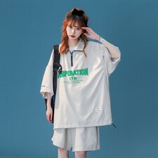 中性夏季潮牌字母印花上衣运动休闲宽松情侣套装TZ753-P75控98，男装休闲套装，A247A