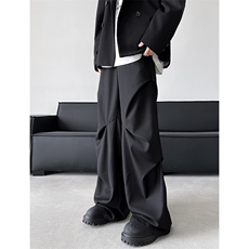 8XL-M立体褶皱设计西裤小众高街阔腿休闲裤特大码男裤K994P68控88，男装休闲裤，电商D206-1