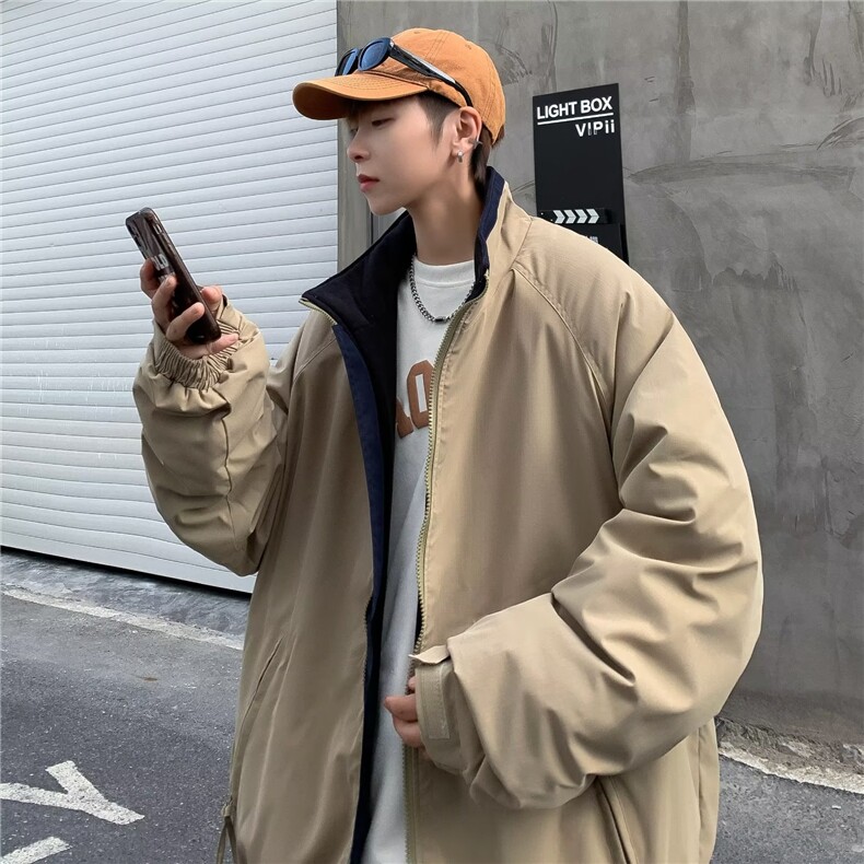 工装棉服男冬季日系复古潮流宽松棉衣外套潮牌拼接棉袄W4143-P82,男装棉衣,星座412-3