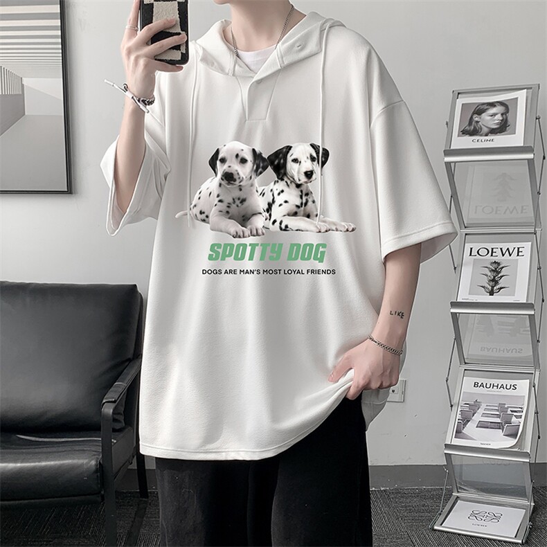 LD54263-P45 连帽短袖t恤男大码胖子带帽五分袖中袖 大皂风图片
