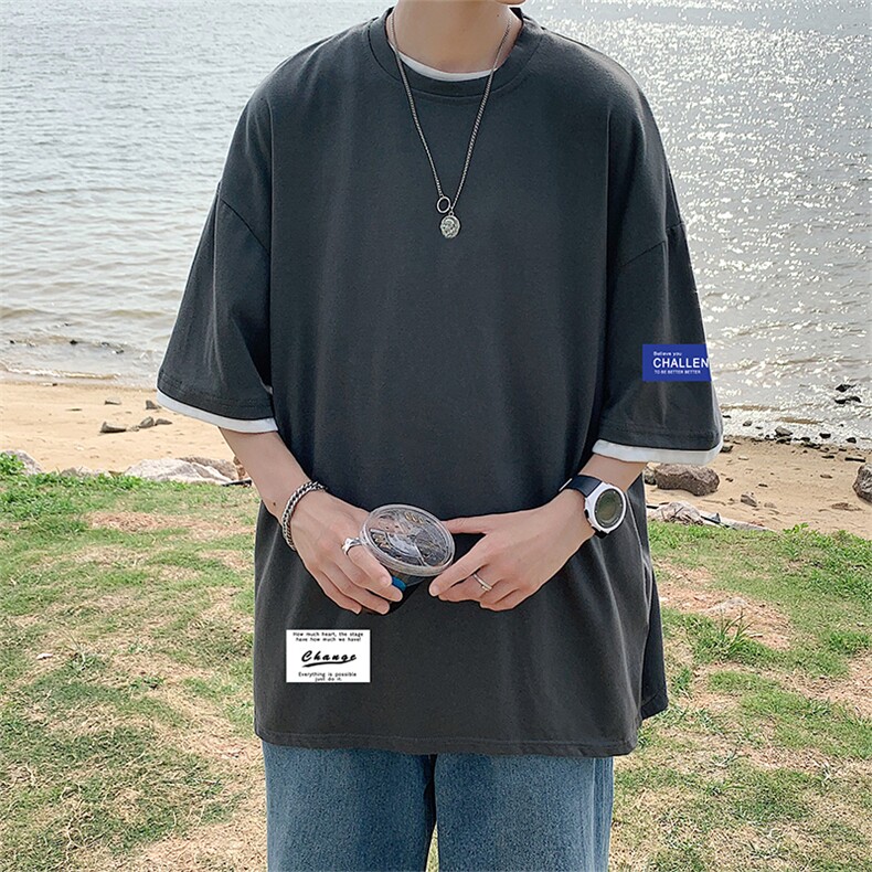 JT55062-P25假两件短袖t恤男大码胖子半袖体恤半截袖港风,男装T恤,电商A040