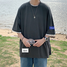 JT55062-P25假两件短袖t恤男大码胖子半袖体恤半截袖港风，男装T恤，电商A040