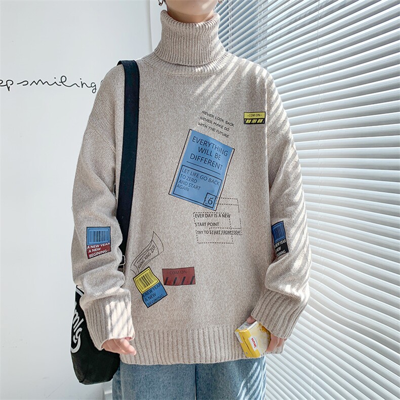 ！秋冬季潮流加厚高领毛衣男韩版印花百搭针织衫线衣GM603P60,男装针织衫/毛衣,电商B220