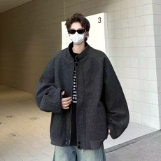 自产已出货秋冬立领高领设计款夹克宽松呢料呢子外套JD1011-特45，男装夹克，星座715-7