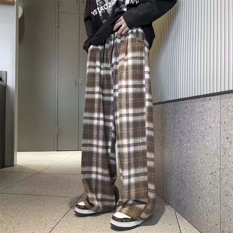 复古格子裤子男款夏季日系慵懒风百搭直筒宽松休闲裤KA922,男装休闲裤,星座1116A-1（原606A）