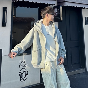 抖音得物高品质秋冬美式高街重磅结构辑明线纹理连帽卫衣外套W111图片