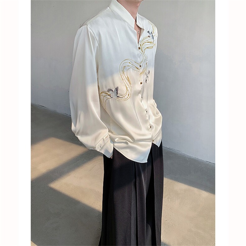 现货！25刺绣重工仙鹤男士丝滑仙气新中式衬衫CS88-P118,男装衬衫,电商B288