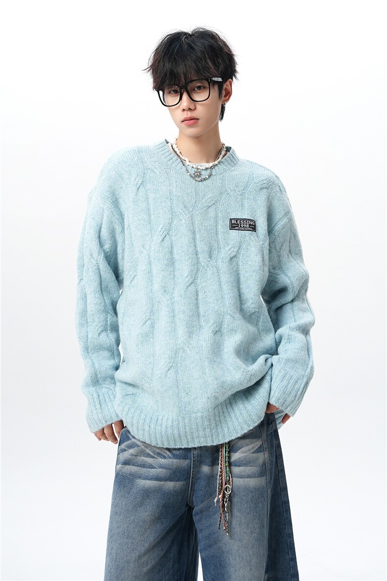 8XL-M圆领毛衣男秋冬慵懒风宽松情侣装麻花针织羊毛衫MY19004P68,男装针织衫/毛衣,电商B312