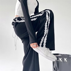 【002】休闲卫裤女高腰拼接蕾丝花感运动阔腿裤A079-K59-P48，男装休闲裤，电商A079
