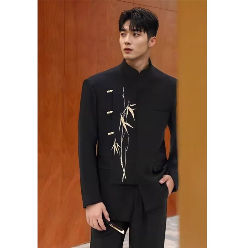 2025年新中式春秋中山装竹子刺绣立领西装男高级感宽松西服潮XY62，男装西服，星座601-1