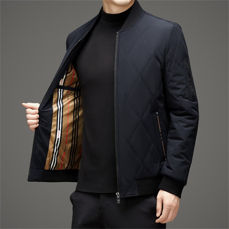 秋冬款休闲立领棒球服中青年棉服简约保暖加厚夹克衫爸爸装棉袄图片