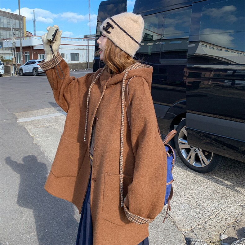 新款现货连帽双面羊绒外套2C007-173-P275-K418,女装羊绒大衣,2C007