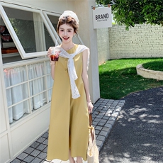 法式温柔气质鱼尾裙甜美休闲黄色无袖宽松背心连衣裙女夏，女装连衣裙，2C166