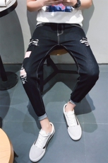 2021夏季九分牛仔裤男士韩版潮流修身弹力小脚破洞9分裤子805，男装牛仔裤，电商A318