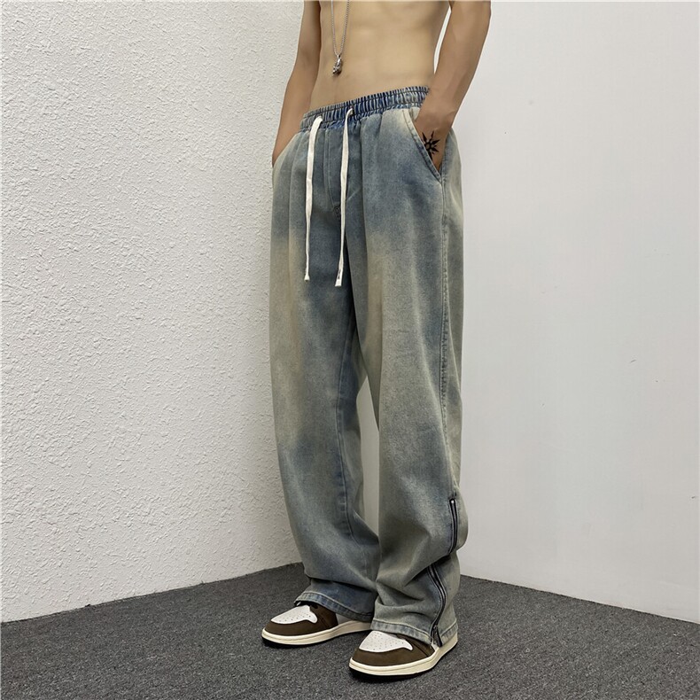 k787-p55-控78拉链黄泥牛仔在高阶宽松大码牛仔裤cityboy,男装牛仔裤,星座116